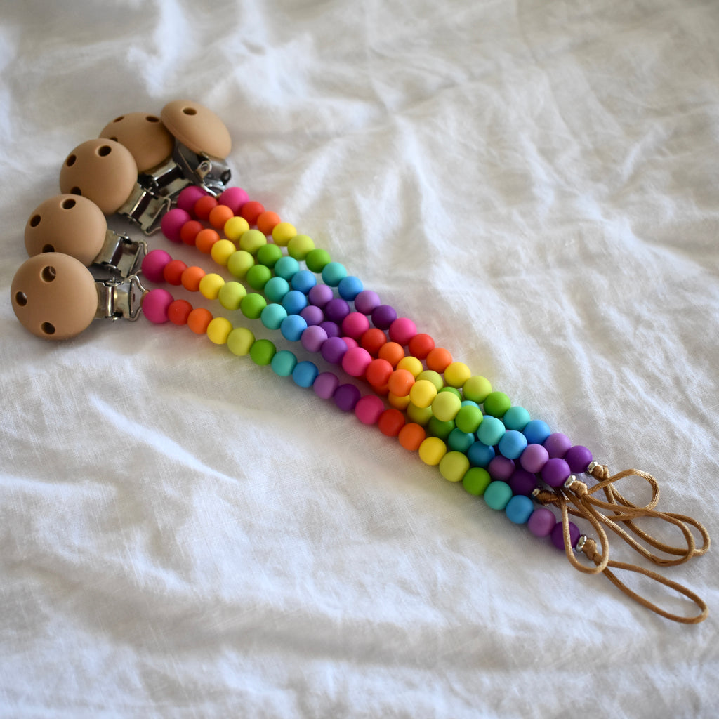 Silicone Dummy Clip Bright Rainbow Safety Certified – Bella Zailea