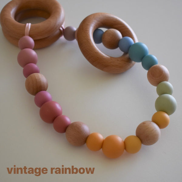 pram garland silicone and beech wood beads safety certified vintage rainbow