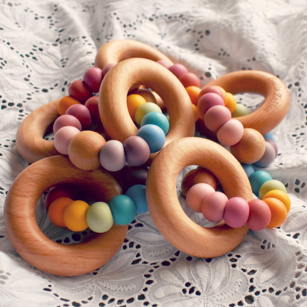 Vintage Rainbow Silicone & Beech Wood Nova Teether