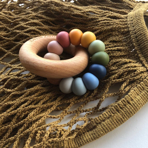 Desert Rainbow Nova Silicone & Beech Wood Teething Ring