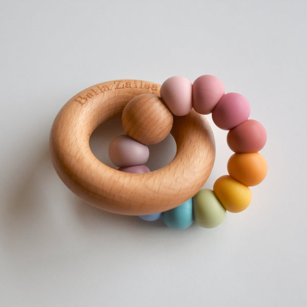 Vintage Rainbow Silicone & Beech Wood Nova Teether