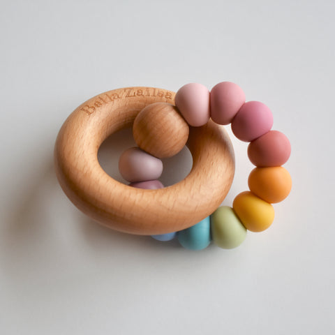 Vintage Rainbow Silicone & Beech Wood Nova Teether