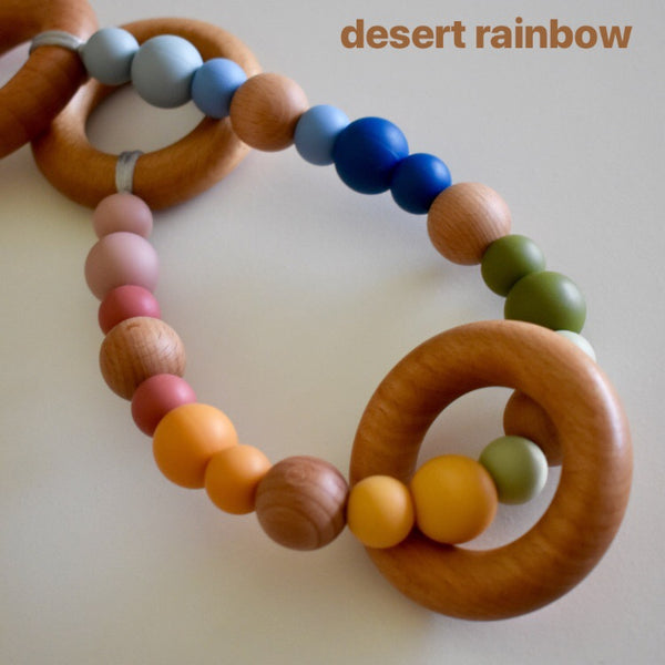 pram garland silicone and beech wood beads safety certified desert rainbow
